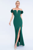 Blush Off the Shouder 3D Flower Sheath Prom Dress with Slit