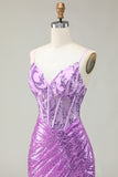 Sparkly Mermaid Purple Corset Appliqued Prom Dress With Slit