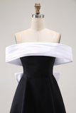 Black A-Line Off The Shoulder Short Homecoming Dress with Bow