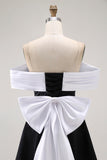 Black A-Line Off The Shoulder Short Homecoming Dress with Bow