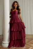 Dusty Blue Strapless A-Line Pleated Tiered Bridesmaid Dress