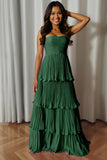 A-Line Strapless Blush Pink Pleated Tiered Bridesmaid Dress