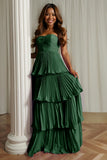 A-Line Strapless Blush Pink Pleated Tiered Bridesmaid Dress