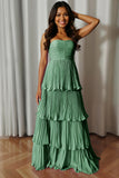 A-Line Strapless Blush Pink Pleated Tiered Bridesmaid Dress