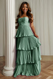 A-Line Strapless Blush Pink Pleated Tiered Bridesmaid Dress