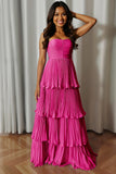 Dusty Blue Strapless A-Line Pleated Tiered Bridesmaid Dress