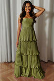 A-Line Strapless Blush Pink Pleated Tiered Bridesmaid Dress