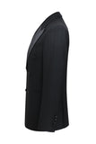 2 Piece Peak Lapel Double Breasted Black Men's Party Suits