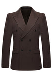 Coffee Double Breasted Peak Lapel 2 Piece Men's Suits