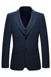 3 Piece Single Breasted Slim Fit Peak Lapel Men's Navy Suits