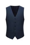 3 Piece Single Breasted Slim Fit Peak Lapel Men's Navy Suits