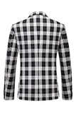 Black and White Peak Lapel Double Breasted Plaid Men's Blazer