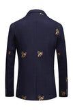 Navy Notched Lapel One Button Embroidered Men's Blazer