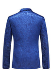 Peak Lapel Jacquard 2 Piece Blue Double Breasted Men's Suits