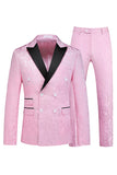 Peak Lapel Jacquard 2 Piece Blue Double Breasted Men's Suits