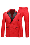 Peak Lapel Jacquard 2 Piece Blue Double Breasted Men's Suits