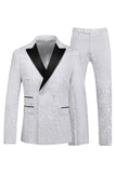 Peak Lapel Jacquard 2 Piece Blue Double Breasted Men's Suits