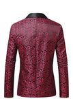 Dark Red Jacquard Shawl Lapel Men's Prom Blazer