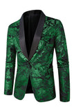 Green Shawl Lapel One Button Jacquard Men's Prom Blazer