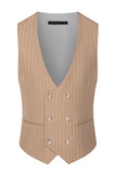 Beige Striped 3 Piece Notched Lapel Men's Suits