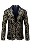 Men's Black Golden Notched Lapel Printed Blazer