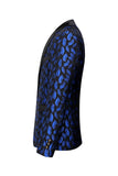 Blue Printed Notched Lapel Men's Blazer