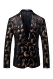 Men's Black Golden Printed Notched Lapel Prom Blazer