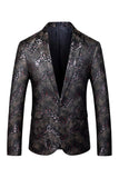 Black Printed Notched Lapel Men's Prom Blazer