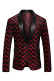 Black Red Shawl Lapel Printed Prom Blazer
