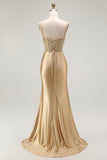 Red Mermaid Spaghetti Straps Corset Pleated Long Prom Dress with Slit