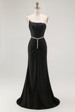 Black Mermaid Strapless Corset Long Prom Dress with Beading