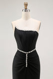 Black Mermaid Strapless Corset Long Prom Dress with Beading