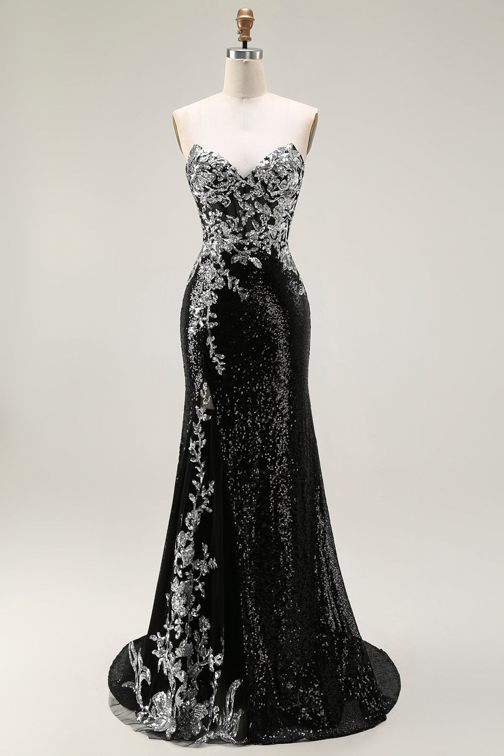 Zapaka Women Black Silver Strapless Long Prom Dress Sparkly Mermaid Strapless Sequin Corset Formal Dress, Black Silver / UK14 Zapaka Women Black Silver Strapless Long Prom Dress Sparkly Mermaid Strapless Sequin Corset Formal Dress, Black Silver / UK14