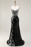 Sparkly Black Silver Mermaid Strapless Sequin Corset Strapless Long Prom Dress