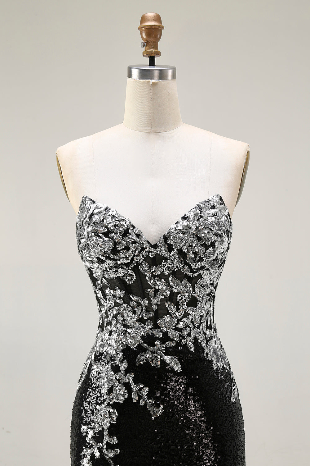 Zapaka Women Black Silver Strapless Long Prom Dress Sparkly Mermaid Strapless Sequin Corset Formal Dress, Black Silver / UK14 Zapaka Women Black Silver Strapless Long Prom Dress Sparkly Mermaid Strapless Sequin Corset Formal Dress, Black Silver / UK14