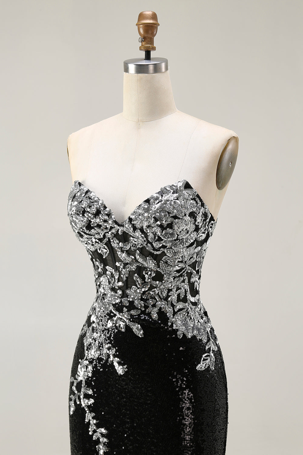 Zapaka Women Black Silver Strapless Long Prom Dress Sparkly Mermaid Strapless Sequin Corset Formal Dress ZAPAKA Zapaka Women Black Silver Strapless Long Prom Dress Sparkly Mermaid Strapless Sequin Corset Formal Dress ZAPAKA