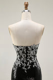 Sparkly Black Silver Mermaid Strapless Sequin Corset Strapless Long Prom Dress
