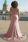 Blush Appliqued Sweetheart Corset Mermaid Long Plus Size Prom Dress with Slit