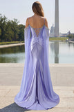 Lilac Mermaid Cold Shoulder Beaded Convertible Corset Long Prom Dress with Cape Sleeves
