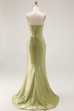 Green Mermaid Corset Beaded Long Prom Dress with Lace Up Back