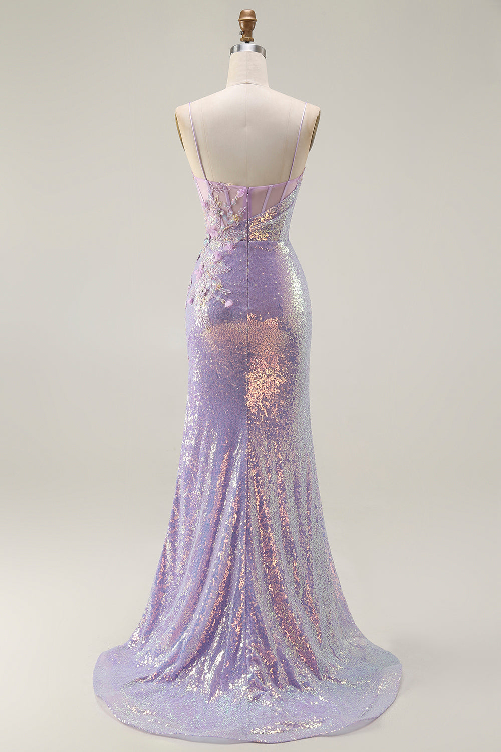 Zapaka Women Sparkly Lilac Long Prom Dress Appliqued Mermaid Corset Sequin Party Dress with Slit, Lilac / US24W Zapaka Women Sparkly Lilac Long Prom Dress Appliqued Mermaid Corset Sequin Party Dress with Slit, Lilac / US24W