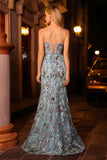 Mermaid Lake Blue Corset Lace Up Back Sequin Long Prom Dress With Slit