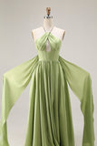 Sage Green A Line Satin Corset Keyhole Long Evenning Dress with Cap Sleeves