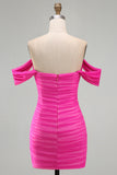 Fuchsia Off the Shoulder Ruched Strapless Bodycon Short Homecoming Dress