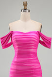 Fuchsia Off the Shoulder Ruched Strapless Bodycon Short Homecoming Dress