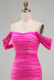 Fuchsia Off the Shoulder Ruched Strapless Bodycon Short Homecoming Dress