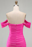 Fuchsia Off the Shoulder Ruched Strapless Bodycon Short Homecoming Dress