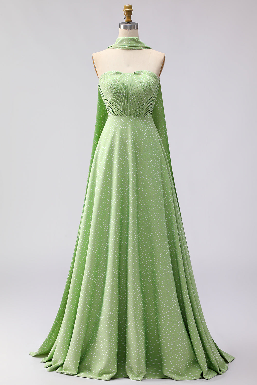ZAPAKA Women Green White Dot Long Bridesmaid Dress A Line Strapless Pleated Convertible Wedding Guest Dress, Green White Dot / US24W ZAPAKA Women Green White Dot Long Bridesmaid Dress A Line Strapless Pleated Convertible Wedding Guest Dress, Green White Dot / US24W