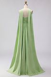 Green White Dot A Line Strapless Pleated Convertible Long Bridesmaid Dress