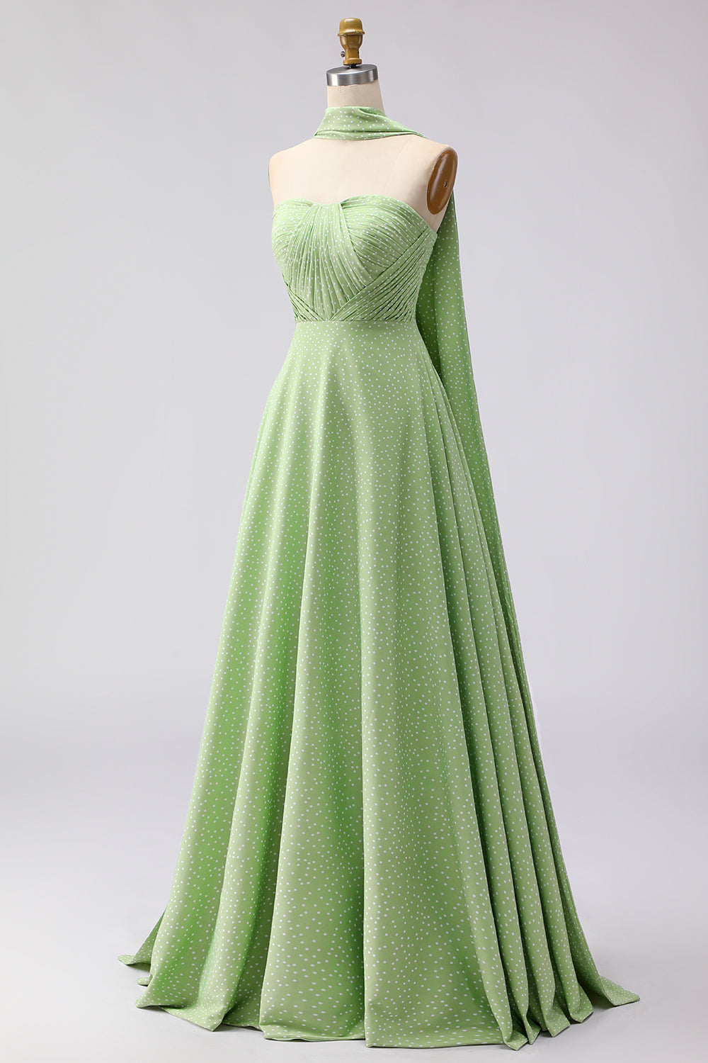 ZAPAKA Women Green White Dot Long Bridesmaid Dress A Line Strapless Pleated Convertible Wedding Guest Dress, Green White Dot / US24W ZAPAKA Women Green White Dot Long Bridesmaid Dress A Line Strapless Pleated Convertible Wedding Guest Dress, Green White Dot / US24W